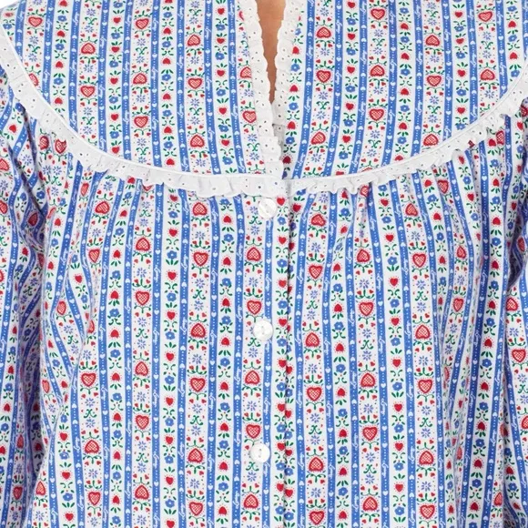 💙 Lanz of Salzburg, Classic Blue Tyrolean Stripe Flannel Nightgown