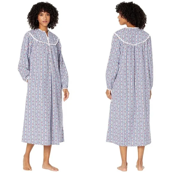 💙 Lanz of Salzburg, Classic Blue Tyrolean Stripe Flannel Nightgown