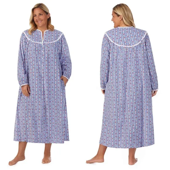 💙 Lanz of Salzburg, Classic Blue Tyrolean Stripe Flannel Nightgown