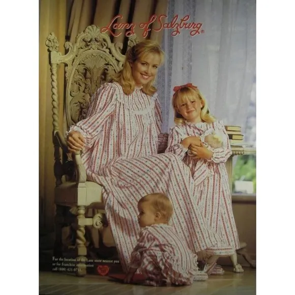 💙 Lanz of Salzburg, Classic Blue Tyrolean Stripe Flannel Nightgown