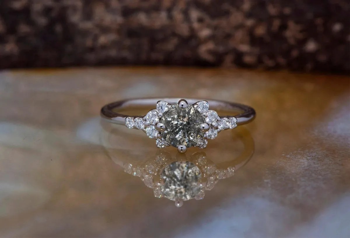 0.72 ct Salt and Pepper Solitaire alternative ring - 14k 18K White Gold