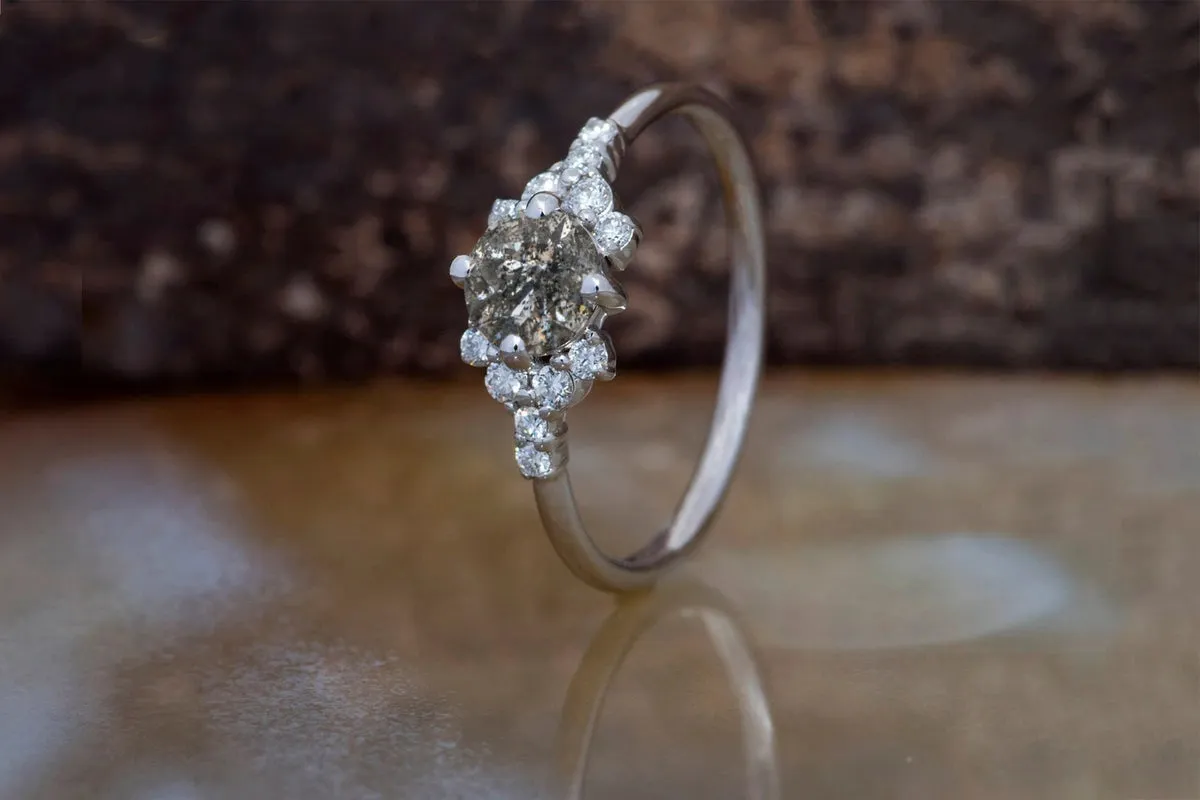 0.72 ct Salt and Pepper Solitaire alternative ring - 14k 18K White Gold