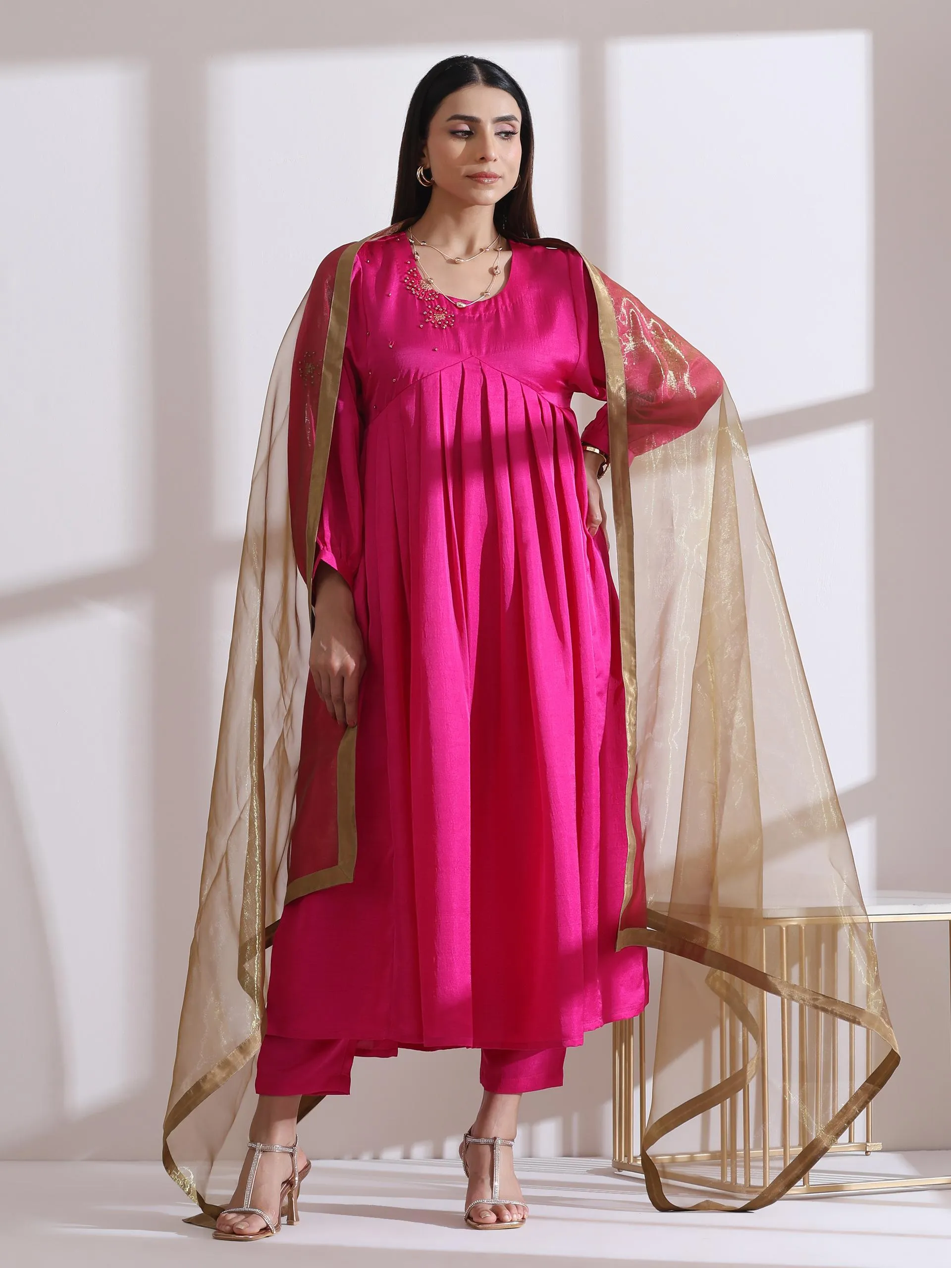 1 Pc Dupatta - Golden Dual Shade Glass Tissue Dupatta