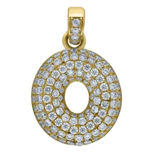 10K Yellow Gold Iced Out CZ Bubble Initial Letter "O" Charm Pendant 2.2 Grams
