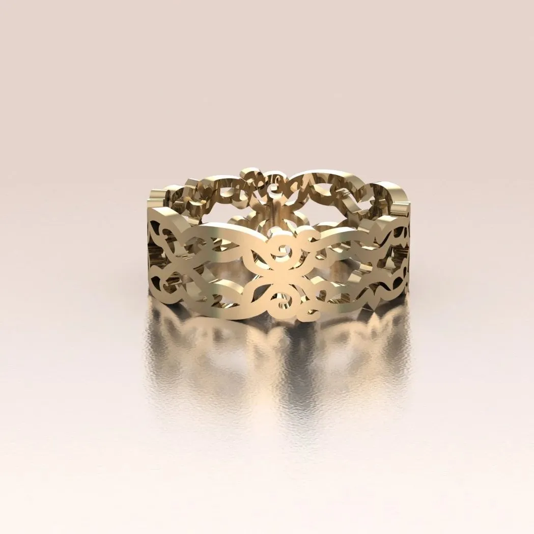 14K Gold Ornate Vintage Lace Band