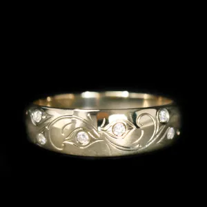 14K Yellow Gold 0.17 CTW Diamond Floral Scatter Band
