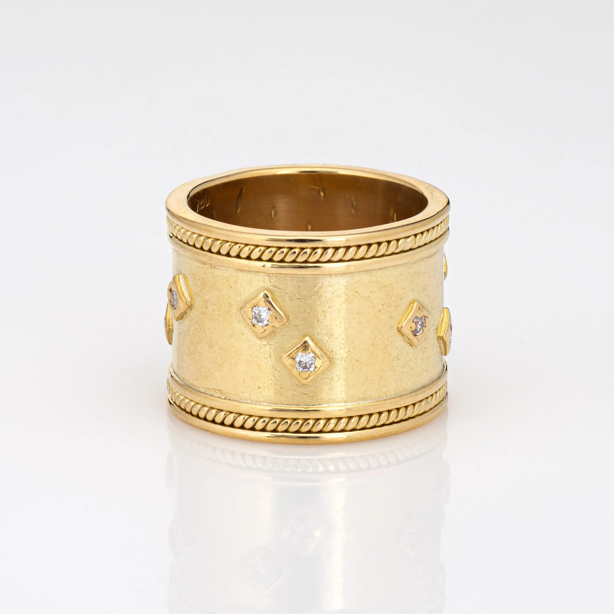 16mm Wide Band Cigar Ring 18k Yellow Gold Sz 5.75 Diamond Vintage Fine Jewelry