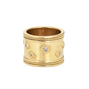 16mm Wide Band Cigar Ring 18k Yellow Gold Sz 5.75 Diamond Vintage Fine Jewelry