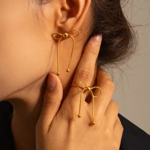 18k Dainty Feminine Chain Bow Earrings