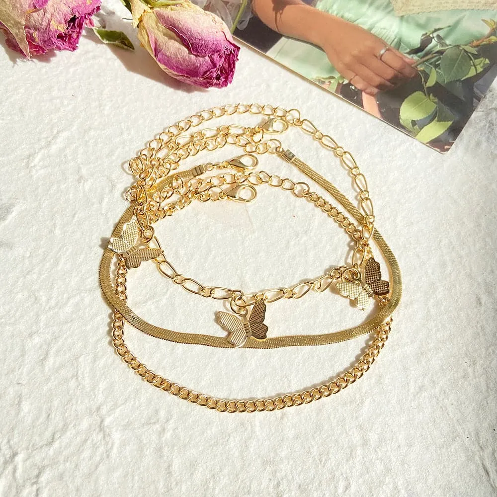 18K Gold-Plated Butterfly Charm Bracelet Set