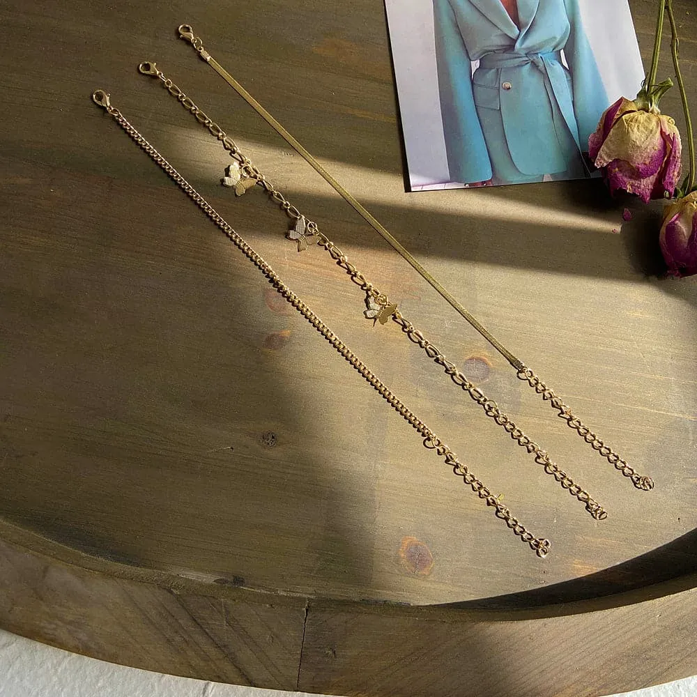 18K Gold-Plated Butterfly Charm Bracelet Set