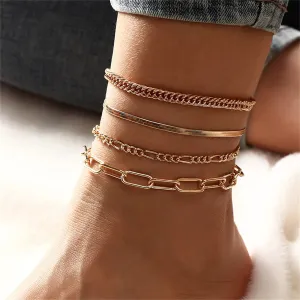 18K Gold-Plated Figaro & Snake Chain Anklet Set