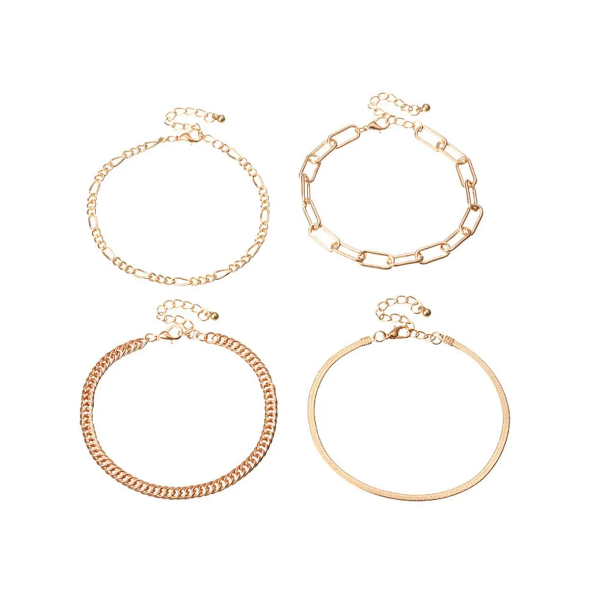 18K Gold-Plated Figaro & Snake Chain Anklet Set