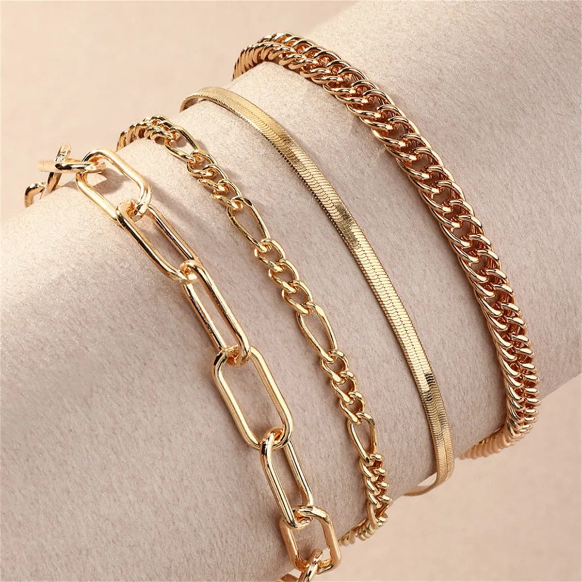 18K Gold-Plated Figaro & Snake Chain Anklet Set