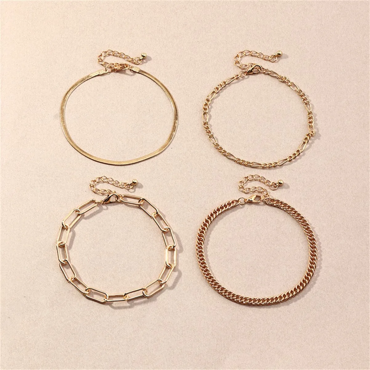 18K Gold-Plated Figaro & Snake Chain Anklet Set