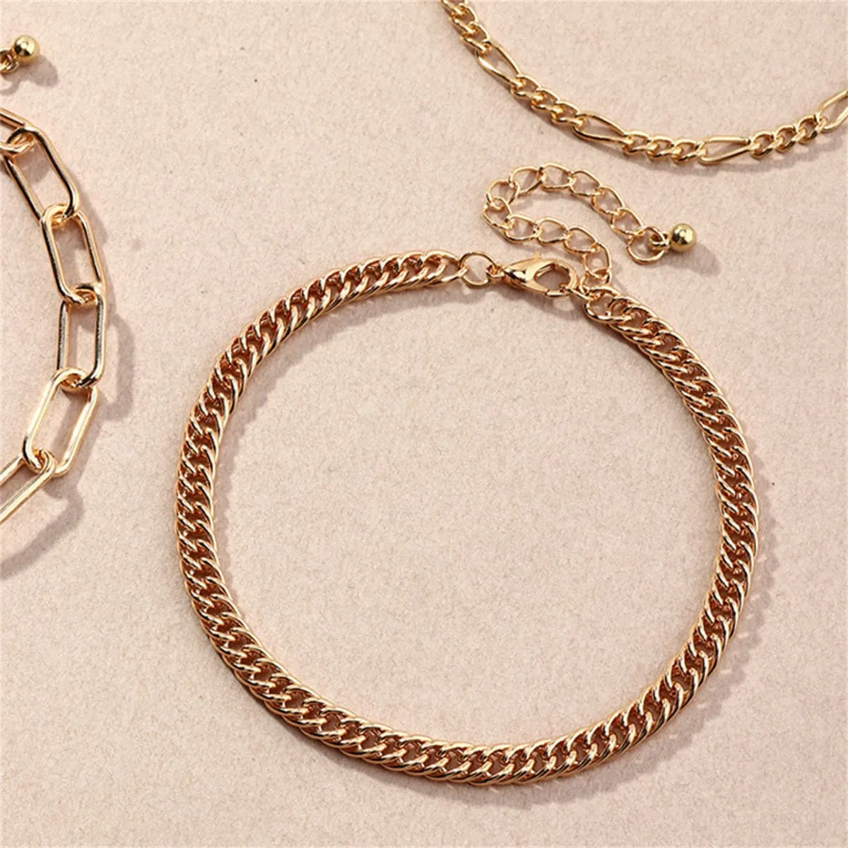 18K Gold-Plated Figaro & Snake Chain Anklet Set