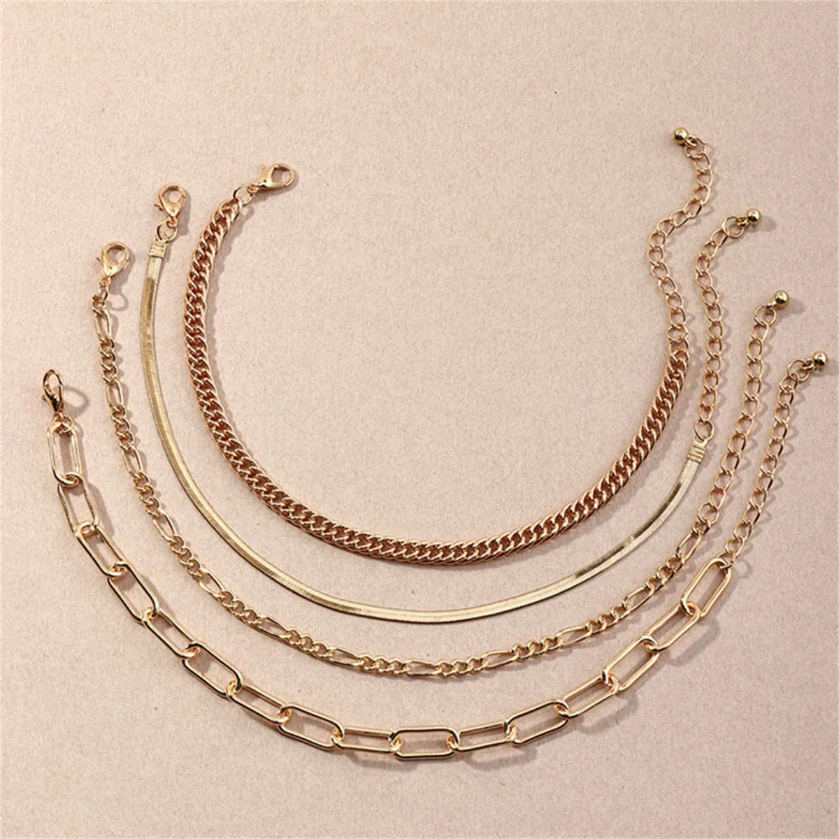 18K Gold-Plated Figaro & Snake Chain Anklet Set