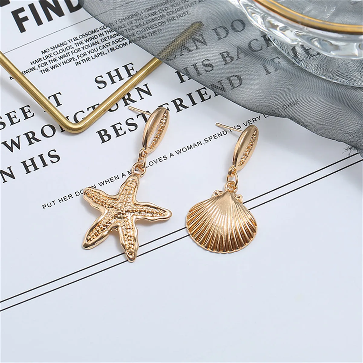 18K Gold-Plated Starfish & Shell Drop Earrings