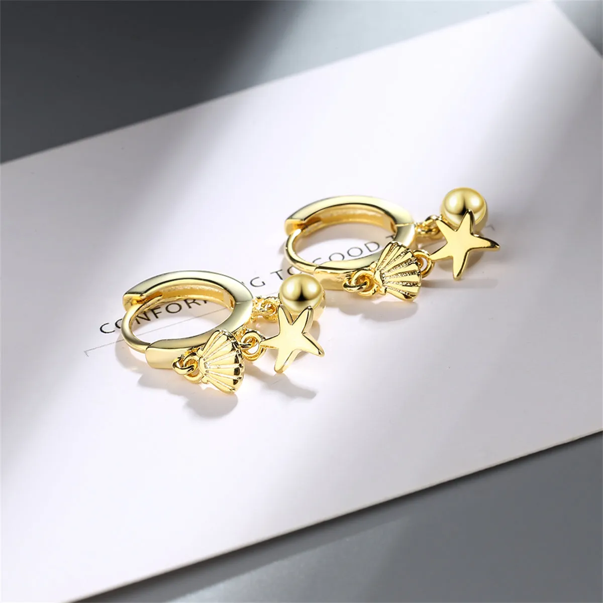 18K Gold-Plated Starfish Shell Charm Huggie Earring