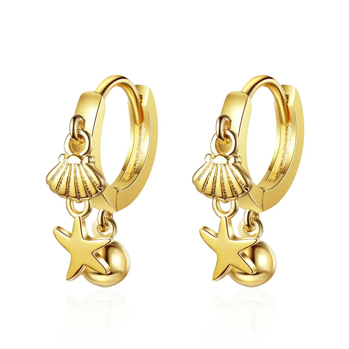 18K Gold-Plated Starfish Shell Charm Huggie Earring