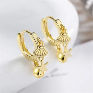 18K Gold-Plated Starfish Shell Charm Huggie Earring