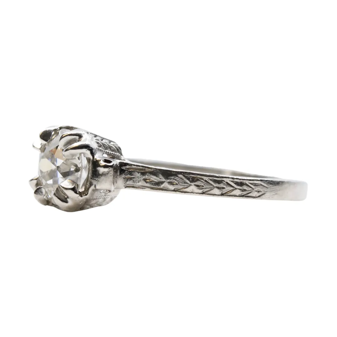 1920's Greek Revival Art Deco 0.80 Carat Diamond Engagement Ring in Platinum