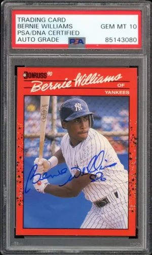 1990 Donruss #689 Bernie Williams RC Yankees On Card PSA/DNA Auto GEM MINT 10