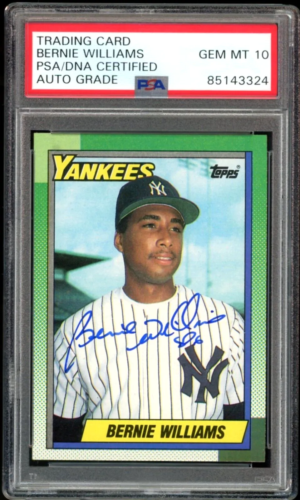 1990 Topps #701 Bernie Williams RC Yankees On Card PSA/DNA Auto GEM MINT 10