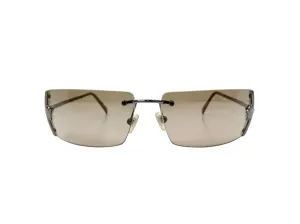 1990s Versace Medusa Brown Tinted Rectangular Rimless Shield Metal Sunglasses