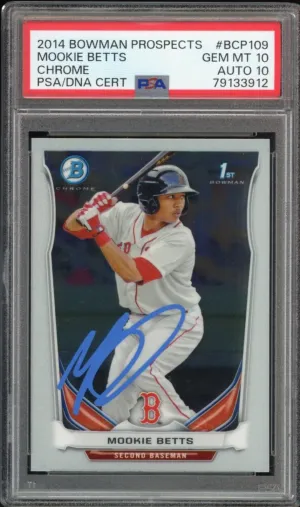 2014 Bowman Prospects Chrome Mookie Betts RC On Card PSA 10/10 Auto GEM MINT