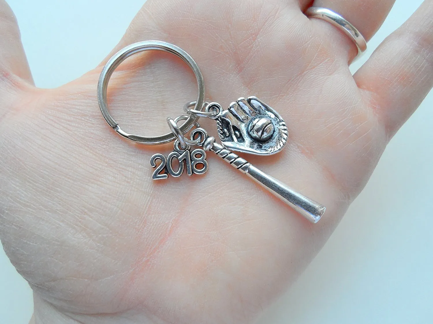 2018 Baseball Bat and Mitt Keychain and 2018 Charm - Glad to Have You on Our Team Keychain