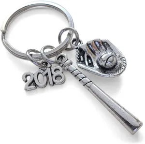 2018 Baseball Bat and Mitt Keychain and 2018 Charm - Glad to Have You on Our Team Keychain