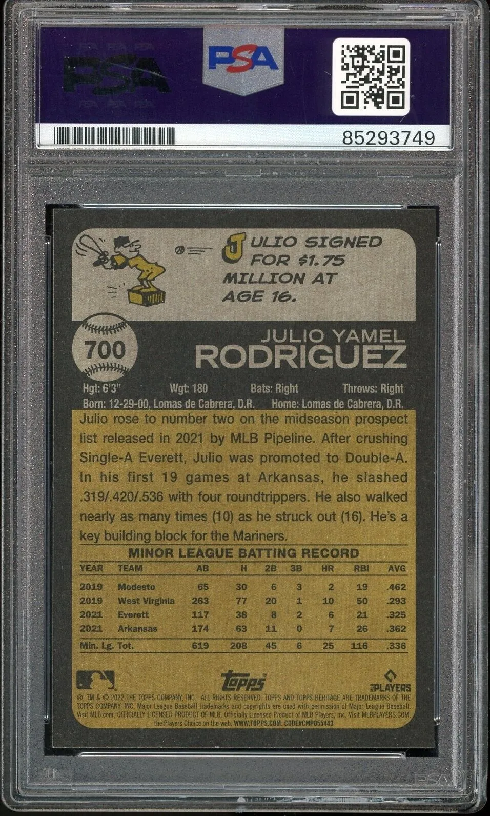 2022 Topps Heritage #700 Julio Rodriguez RC PSA/DNA Auto Grade GEM MINT 10