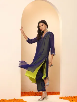 2pcs. Set | Purple & Green Surprise Georgette Kurta with Pants