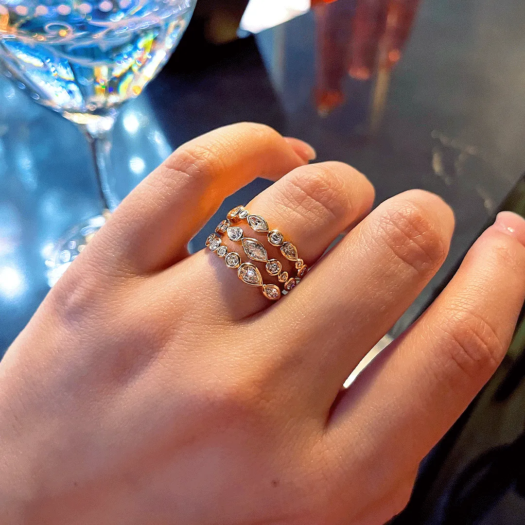 3-Row Ring with Mixed Shape Diamonds