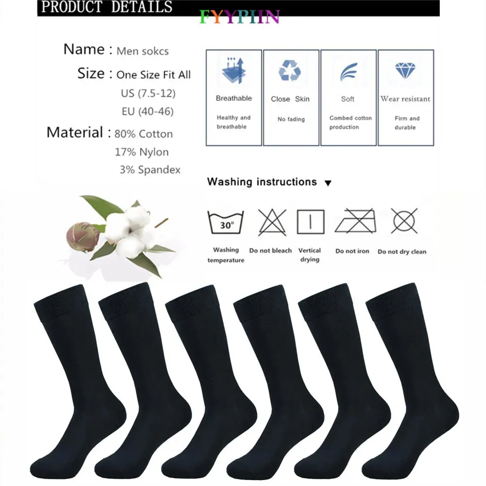 6 pairs Men's socks Black Cotton Dress Socks High quality