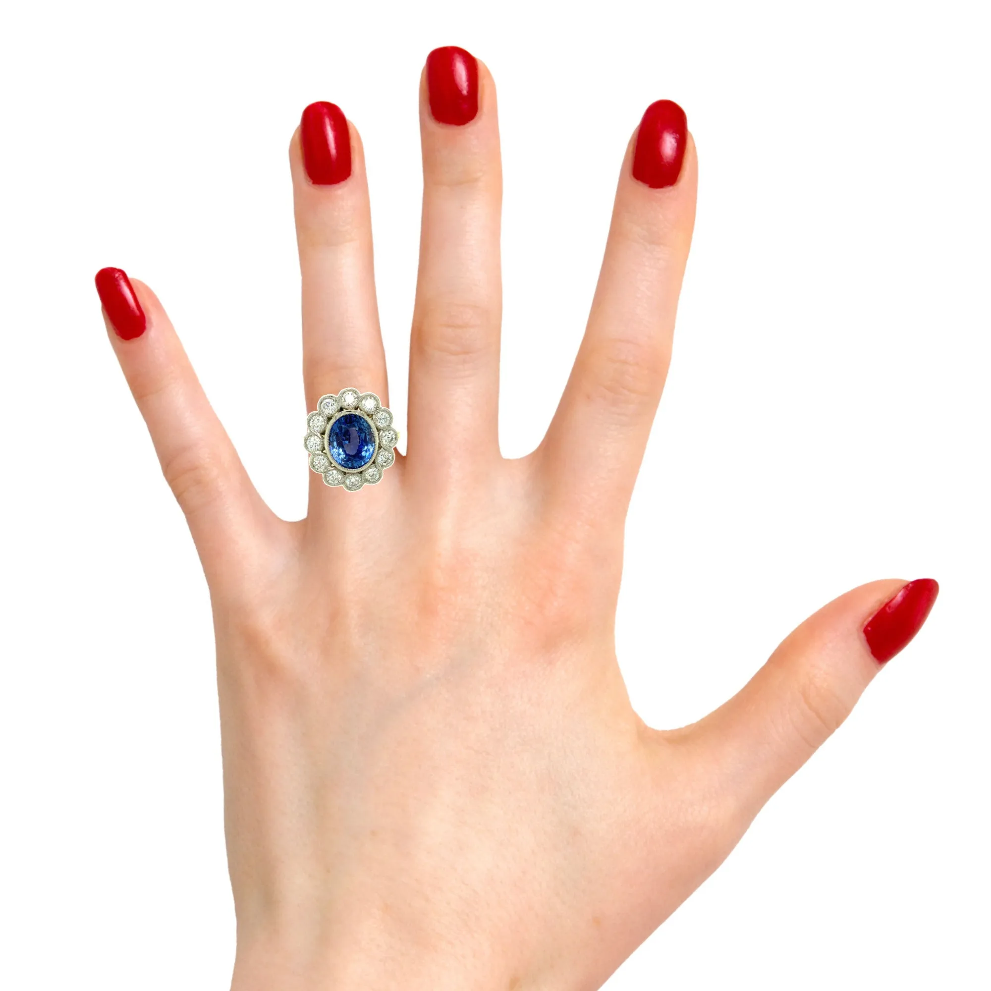 6.67 Carat Cornflower Blue Sapphire and Diamond Cocktail Ring in Yellow and White Gold