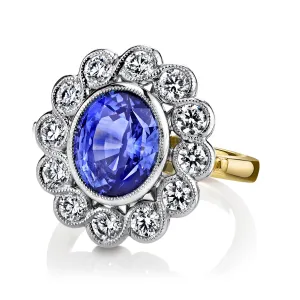 6.67 Carat Cornflower Blue Sapphire and Diamond Cocktail Ring in Yellow and White Gold