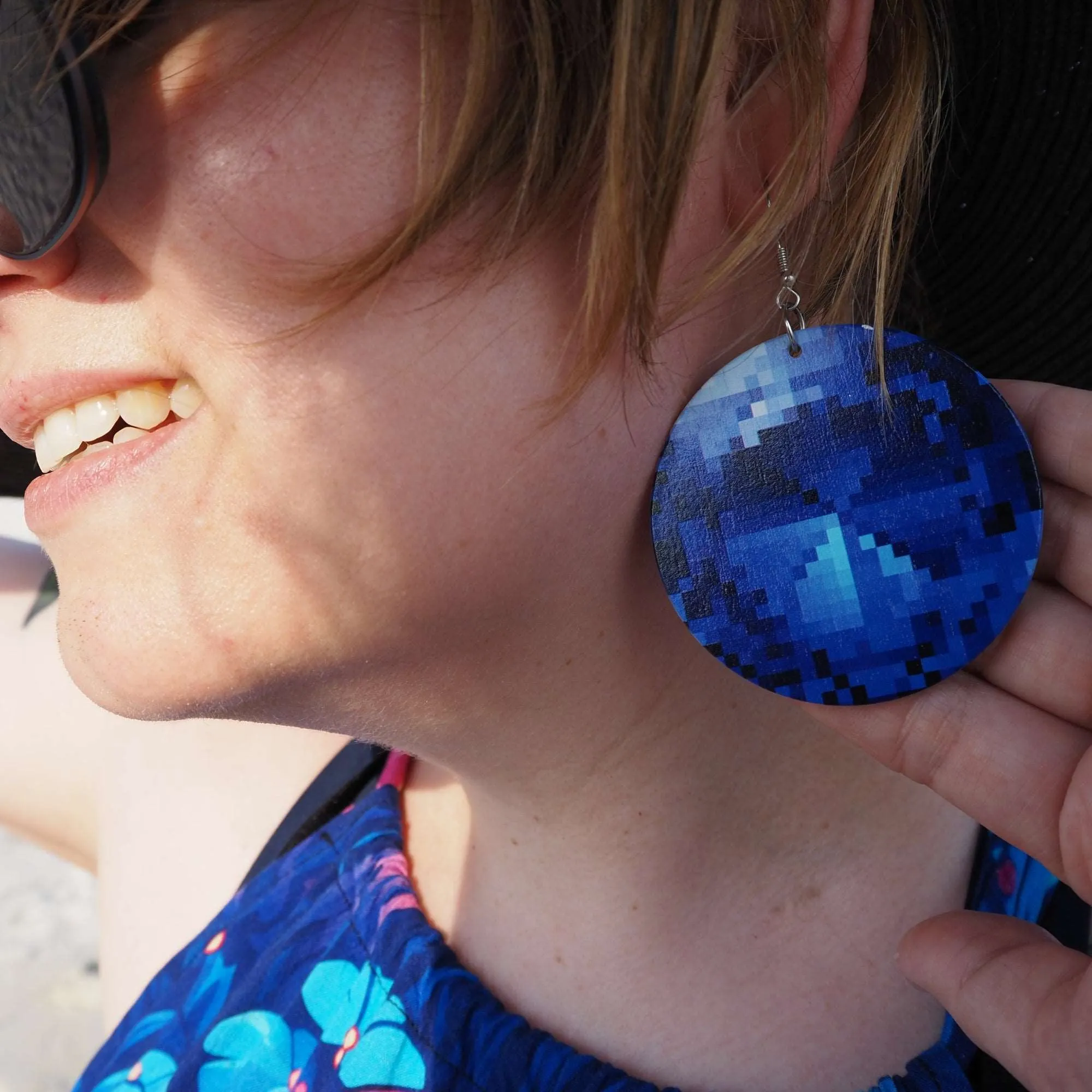 8-bit Deep Blue Sapphire Earrings