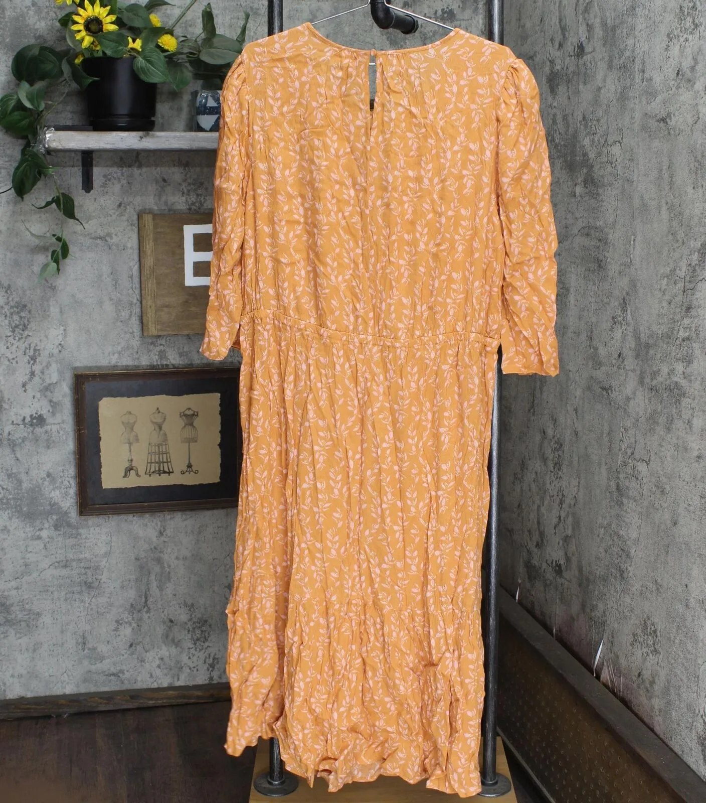 A New Day Women's Floral Print 3/4 Sleeve Tiered Dress 564648-Leaf