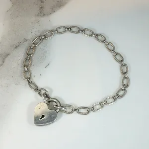 Adorable Victorian Revival Sterling Heart "Lock" Bracelet