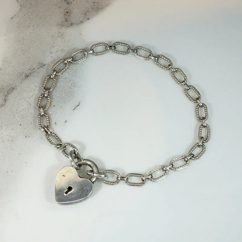 Adorable Victorian Revival Sterling Heart "Lock" Bracelet