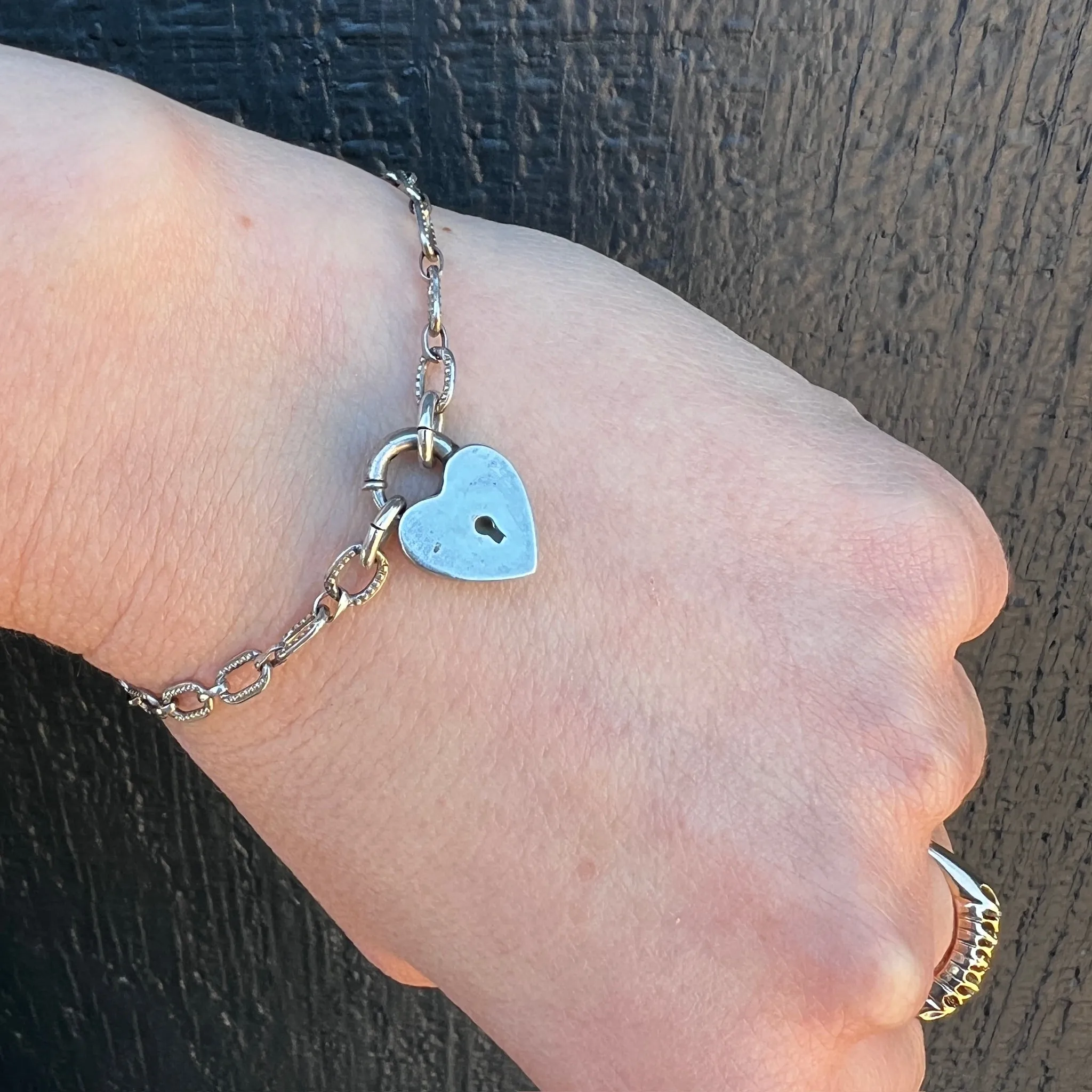Adorable Victorian Revival Sterling Heart "Lock" Bracelet