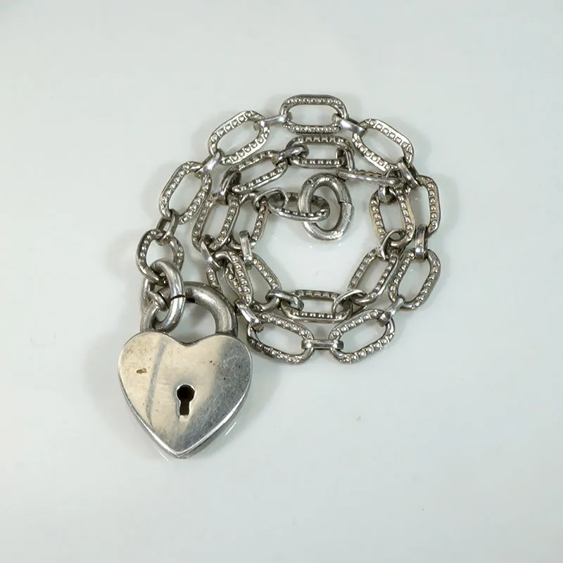Adorable Victorian Revival Sterling Heart "Lock" Bracelet