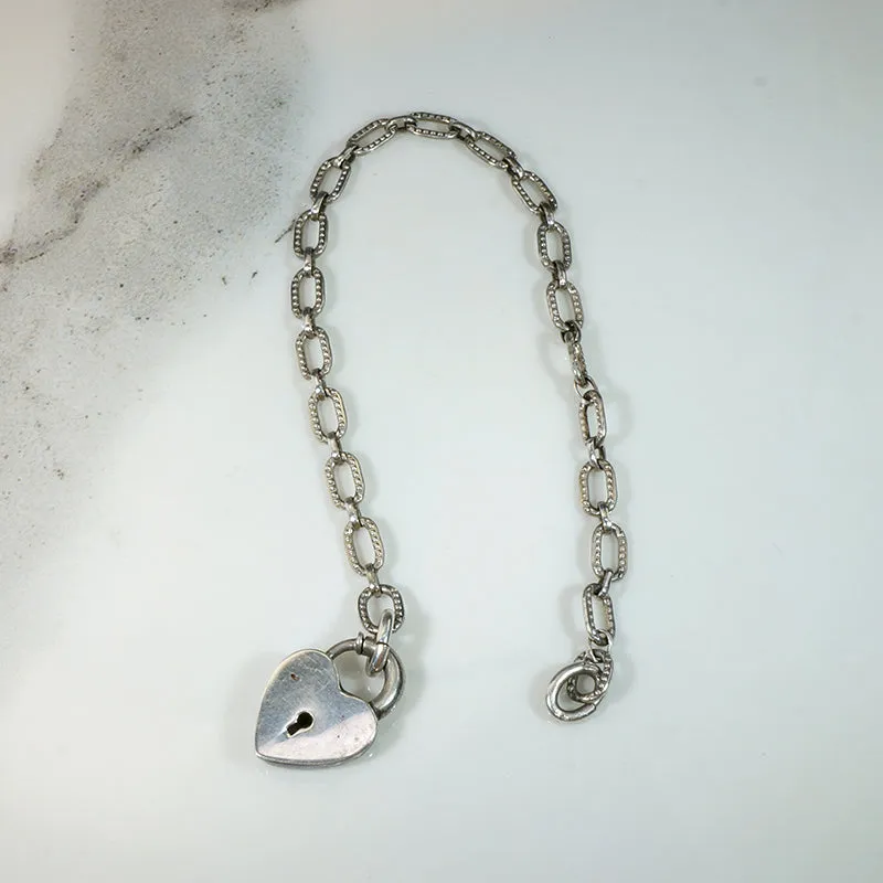 Adorable Victorian Revival Sterling Heart "Lock" Bracelet