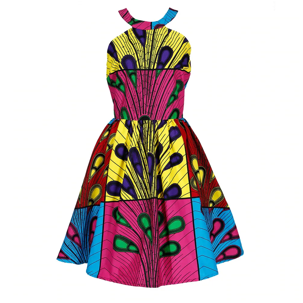 African Kitenge Wax Print Ankara Above Knee Criss Cross Back Sun Dress
