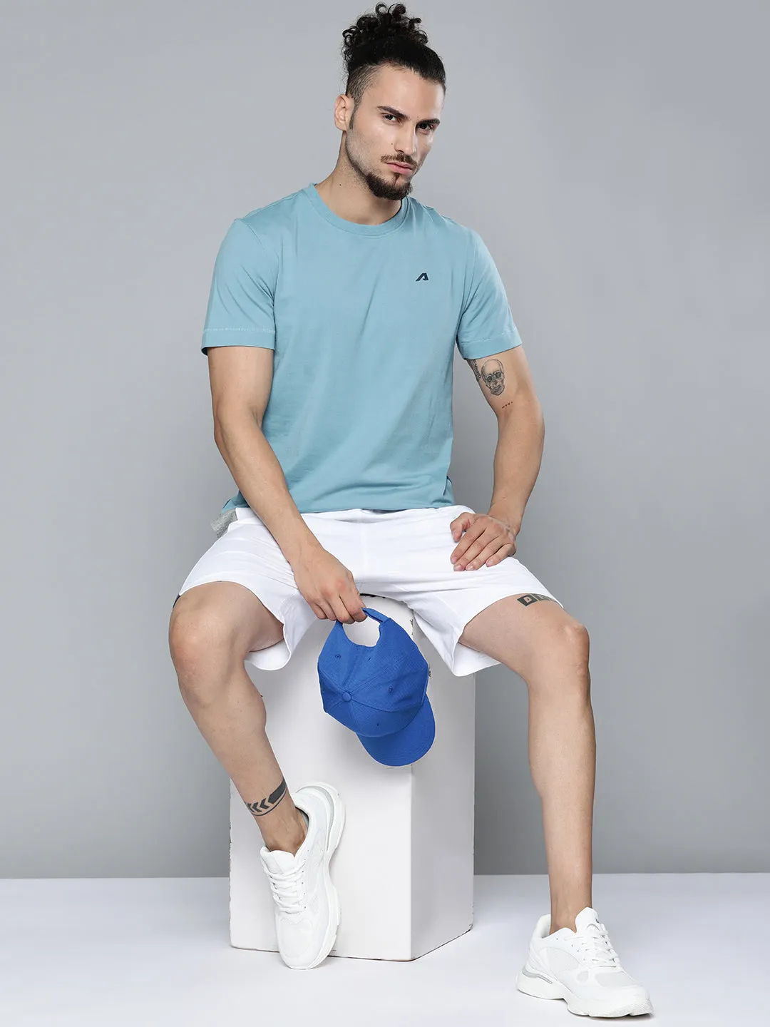 Alcis Men Blue Solid Slim Fit Gym T-shirt