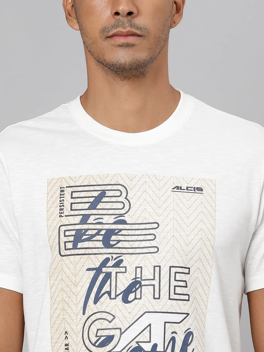 ALCIS Men Printed White Tee T-Shirt