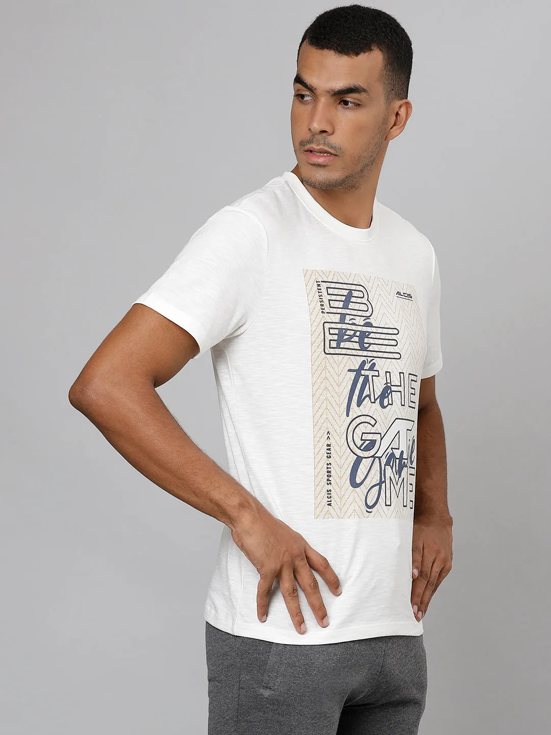 ALCIS Men Printed White Tee T-Shirt