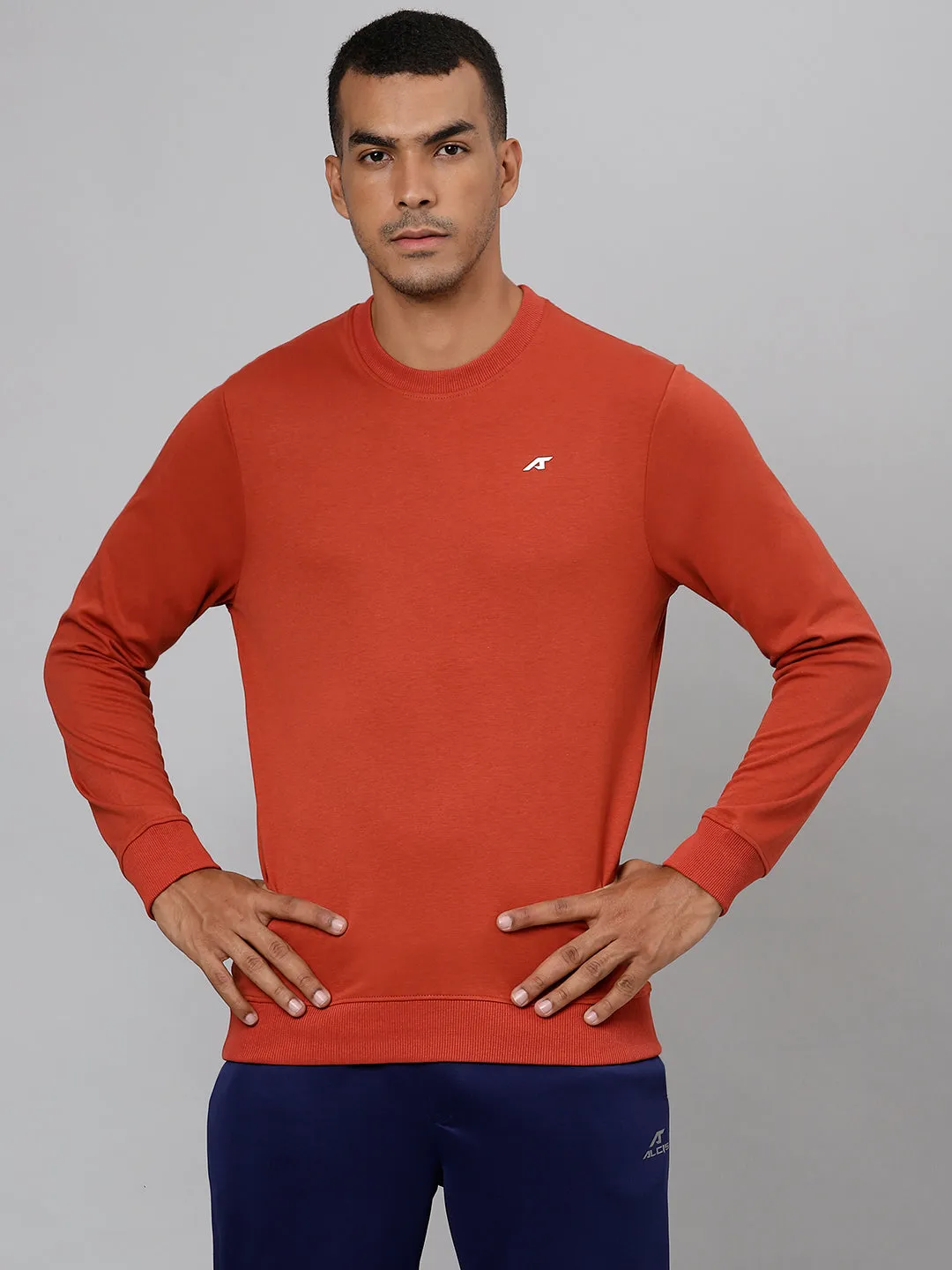 ALCIS Men Solid Red Sweatshirt